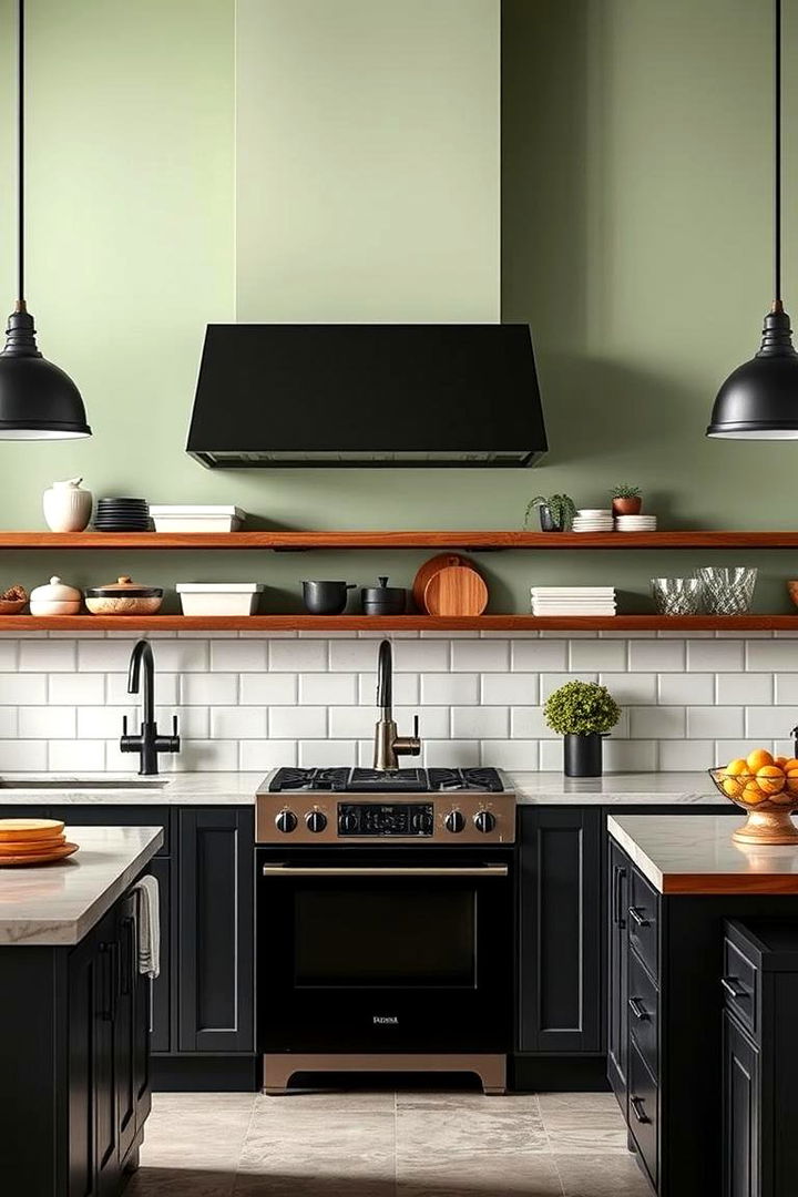 Industrial style Black Fixtures - 22 Sage Green and Black Kitchen Ideas