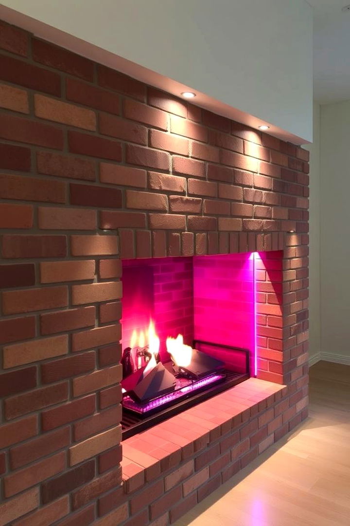 Innovative Brick Designs with Lighting - 22 Brick Fireplace Ideas