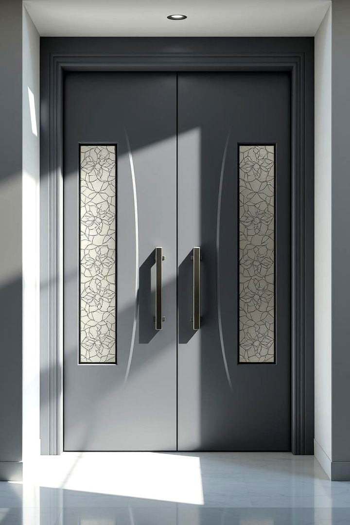 Innovative Grey with Patterned Glass - 22 Grey Front Door Ideas