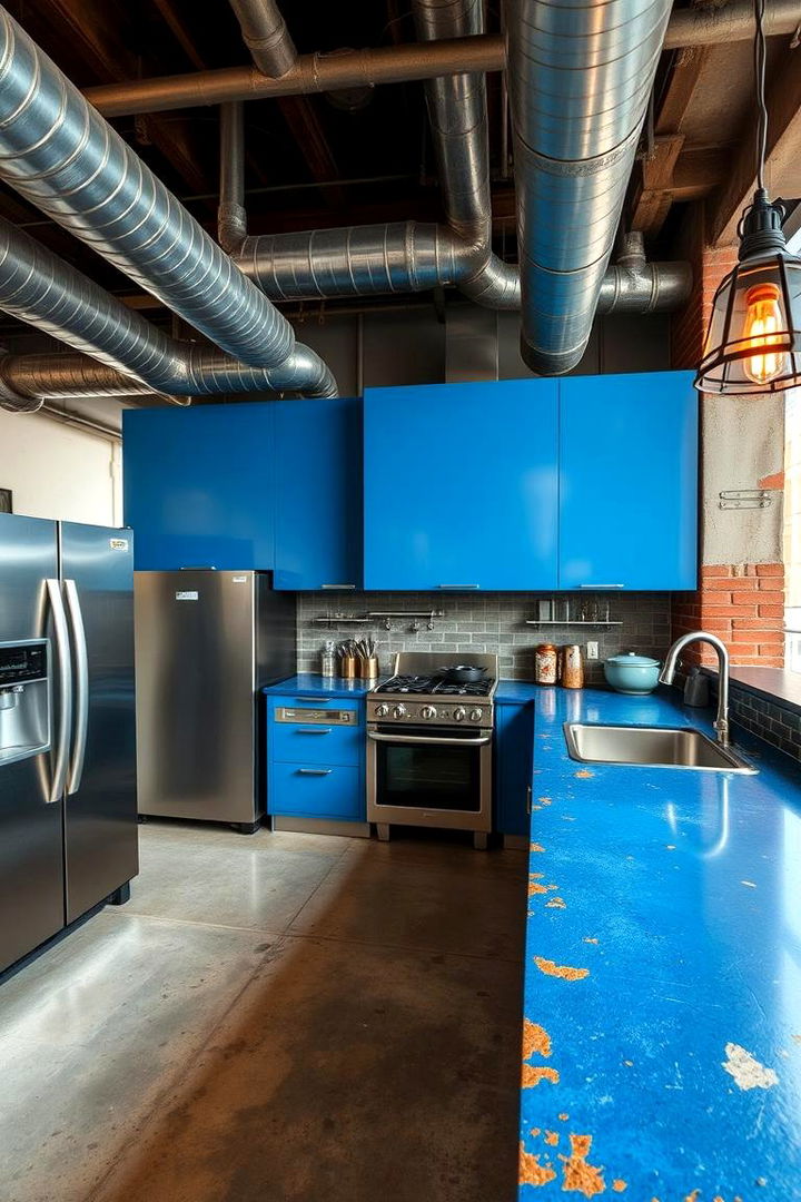 Innovative Industrial Style - 22 kitchens with blue countertops