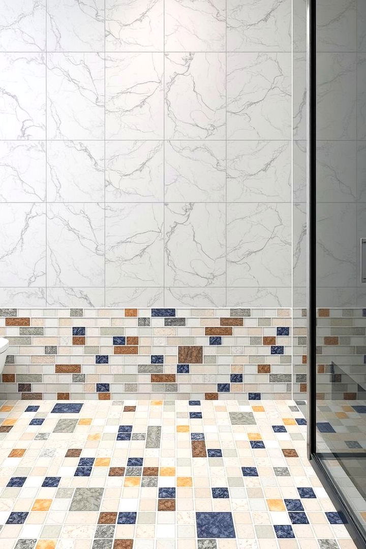Innovative Mixed Material Mosaic - 22 Bathroom Mosaic Floor Tile Ideas