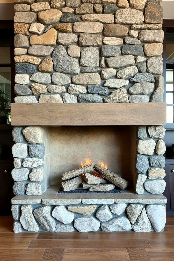 Innovative Stone Layouts - 22 River Rock Fireplace Ideas