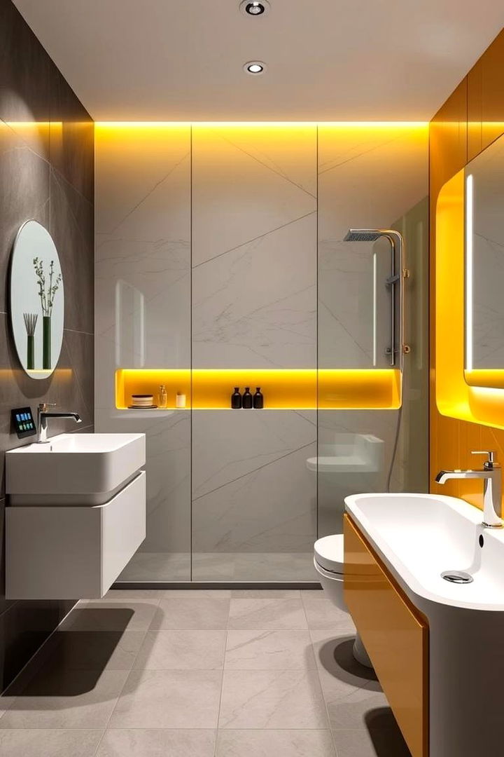 Innovative Yellow Accents with Modern Tech - 22 Yellow and Green Bathroom Ideas