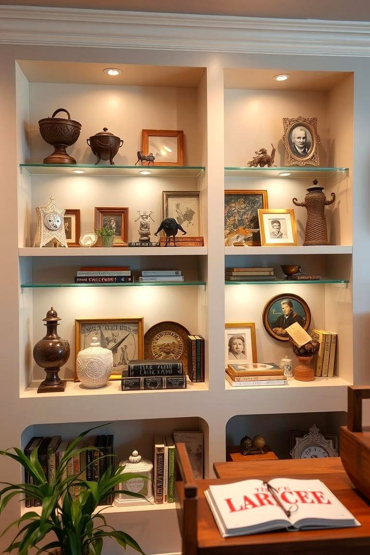 Inset Shelving for Cozy Displays - 22 Farmhouse Living Room Ideas