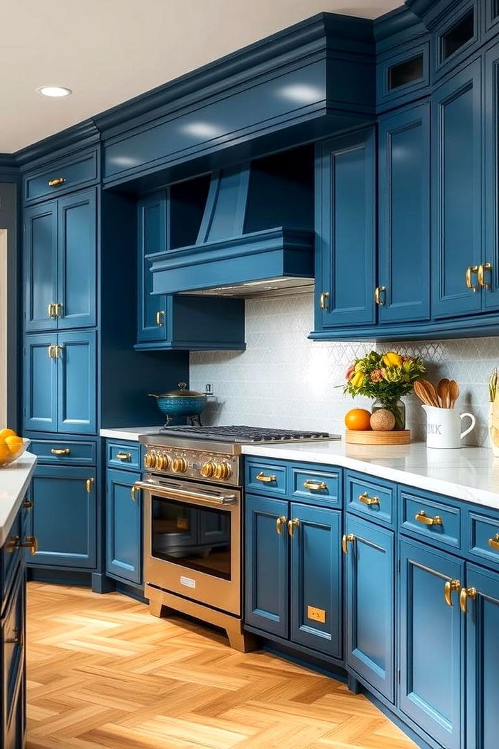 Inspiring Craftsmanship Heritage - 22 blue kitchen cabinets with gold hardware