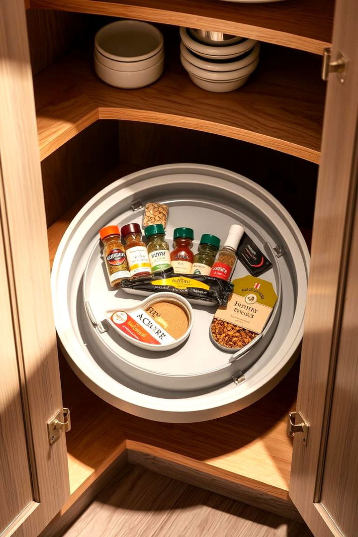 Install Lazy Susans for Corners - 22 Kitchen Cabinet Organization Ideas