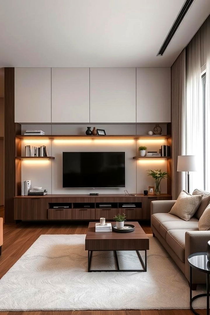Integrate Stylish Storage Options - 22 Small Living Room Ideas With Tv and Dining Table