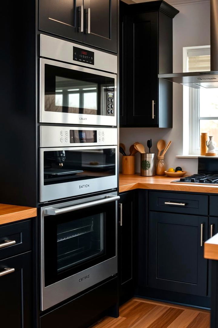 Integrated Appliances and Tech - 22 Kitchen With Black Cabinets And Wood Countertops Ideas