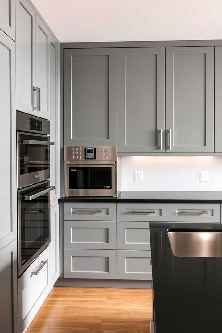 Integrated Appliances for Seamless Appeal - 22 Kitchen With Gray Cabinets And Black Countertops Ideas