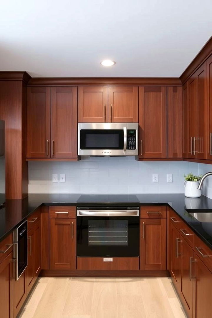Integrated Appliances - 22 kitchen with brown cabinets and black countertops ideas