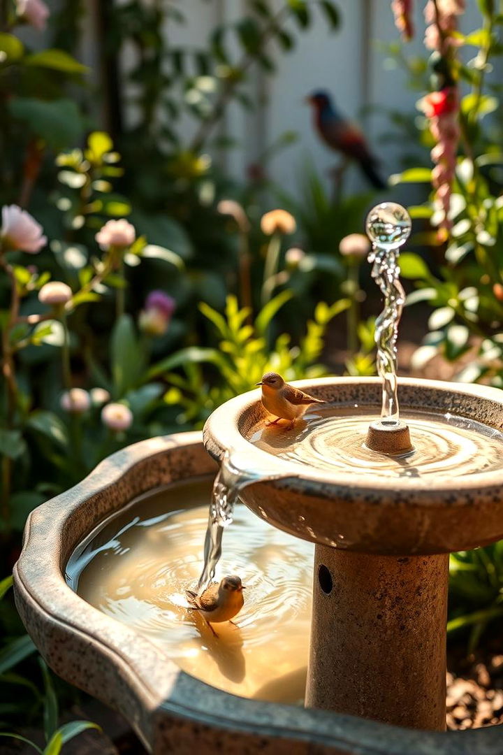 Integrated Bird Bath Fountain - 22 Backyard Fountain Ideas