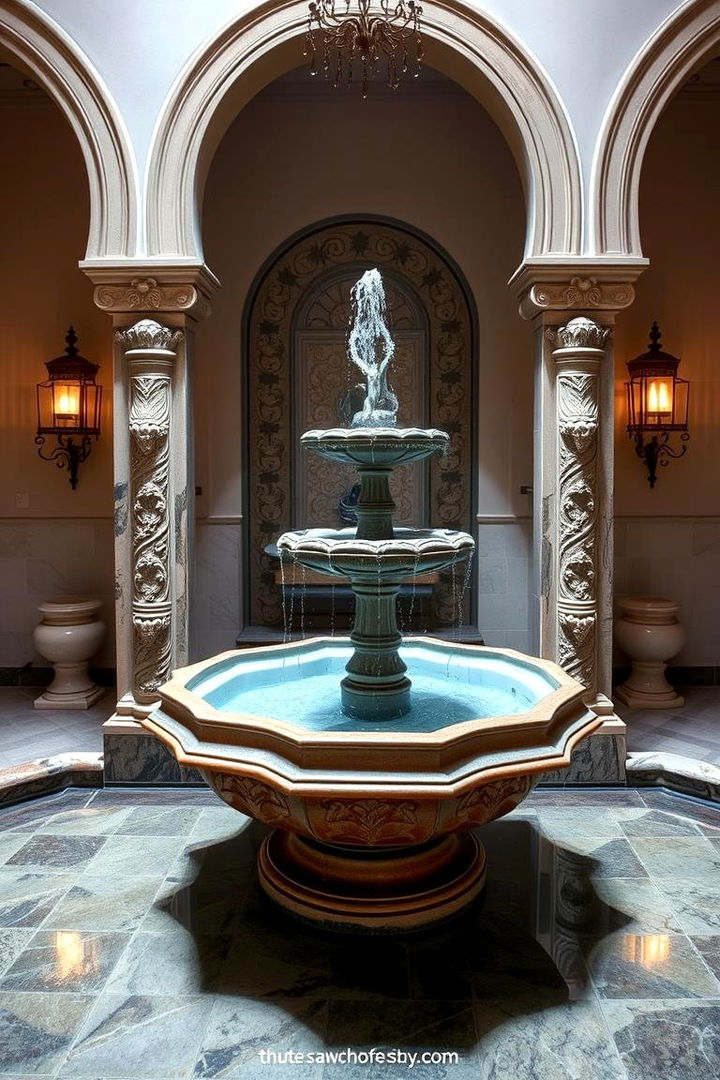 Integrated Decorative Fountain Feature - 22 Spanish Style Bathroom Ideas