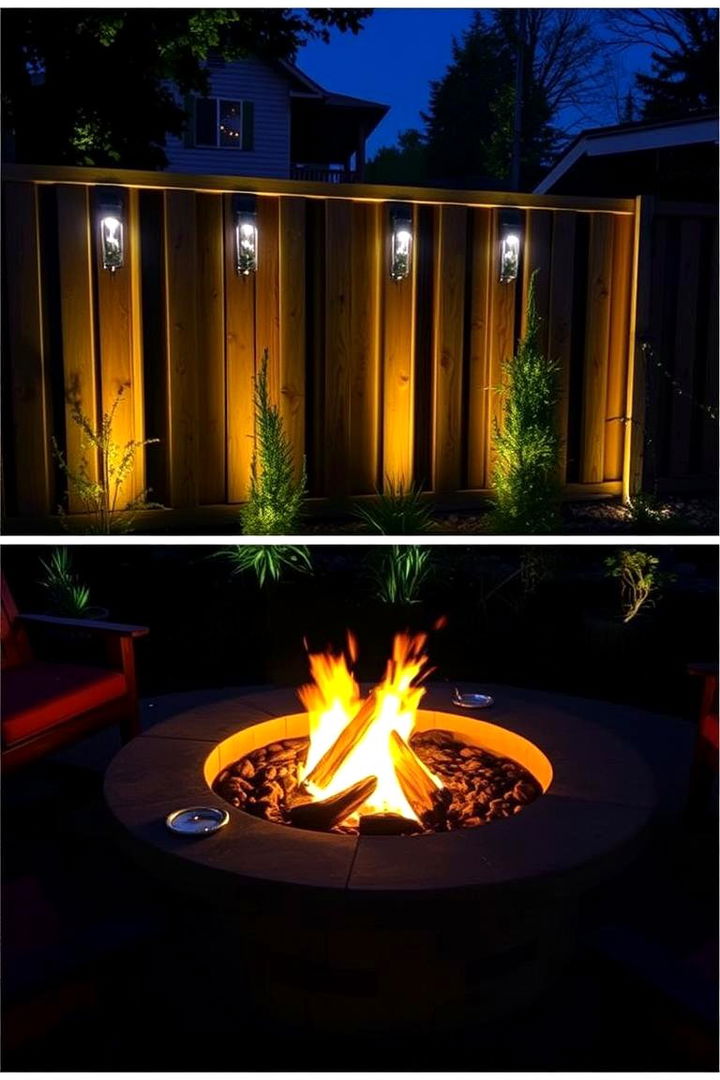 Integrated Fire Pit and Fence Lighting - 22 Fence Lighting Ideas