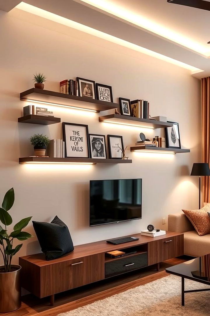 Integrated Floating Wall Shelves - 22 Tv Accent Wall Ideas