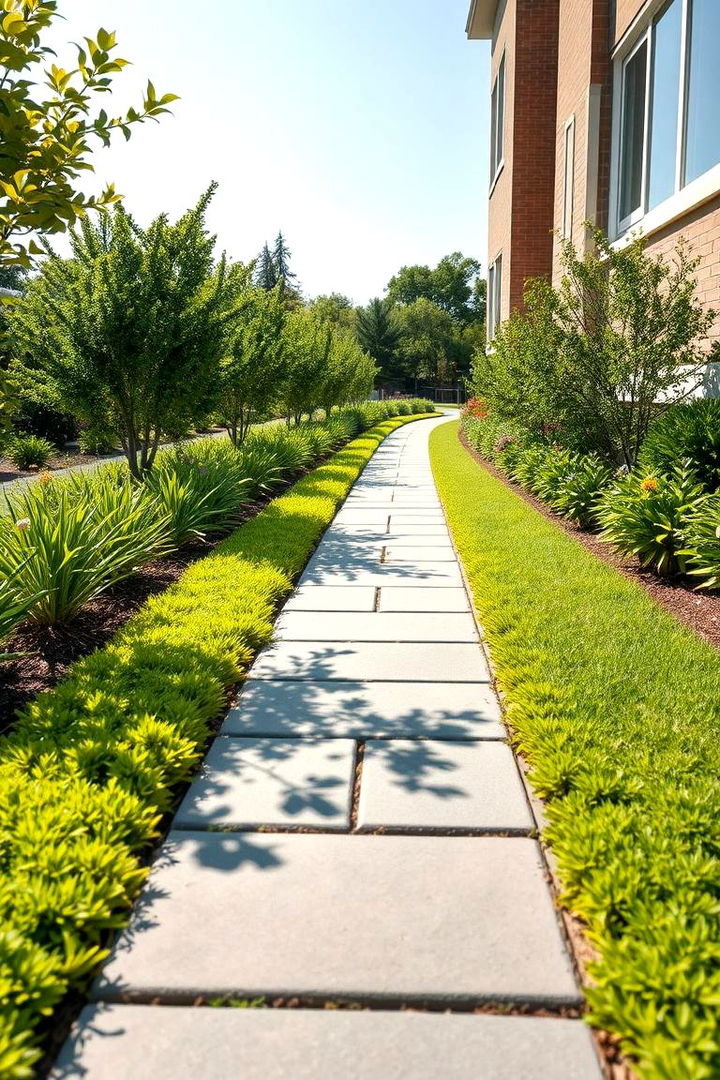 Integrated Greenery and Pavers - 22 Grey Paver Walkway Ideas