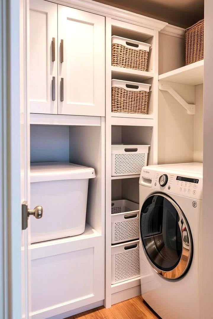 Integrated Hamper Systems - 22 Small Laundry Room Ideas With a Top Load Washing Machine
