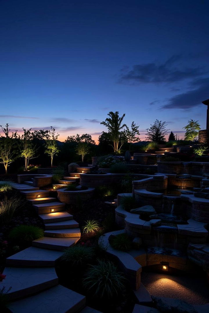 Integrated Lighting Ambiance - 22 Hillside Terraced Garden Ideas