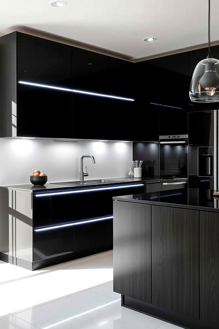 Integrated Lighting Effects - 22 Black Kitchen Cabinet Ideas