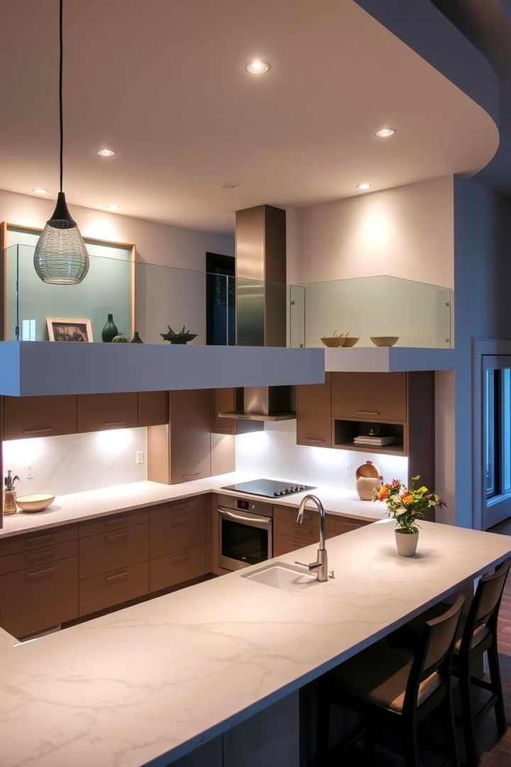 Integrated Lighting Mastery - 22 Split Level Kitchen Design Ideas