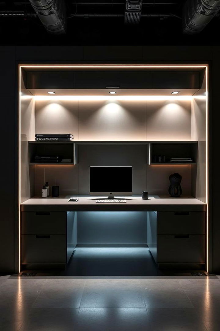 Integrated Lighting Solutions in Built in Desks - 22 Built-in Desk Ideas