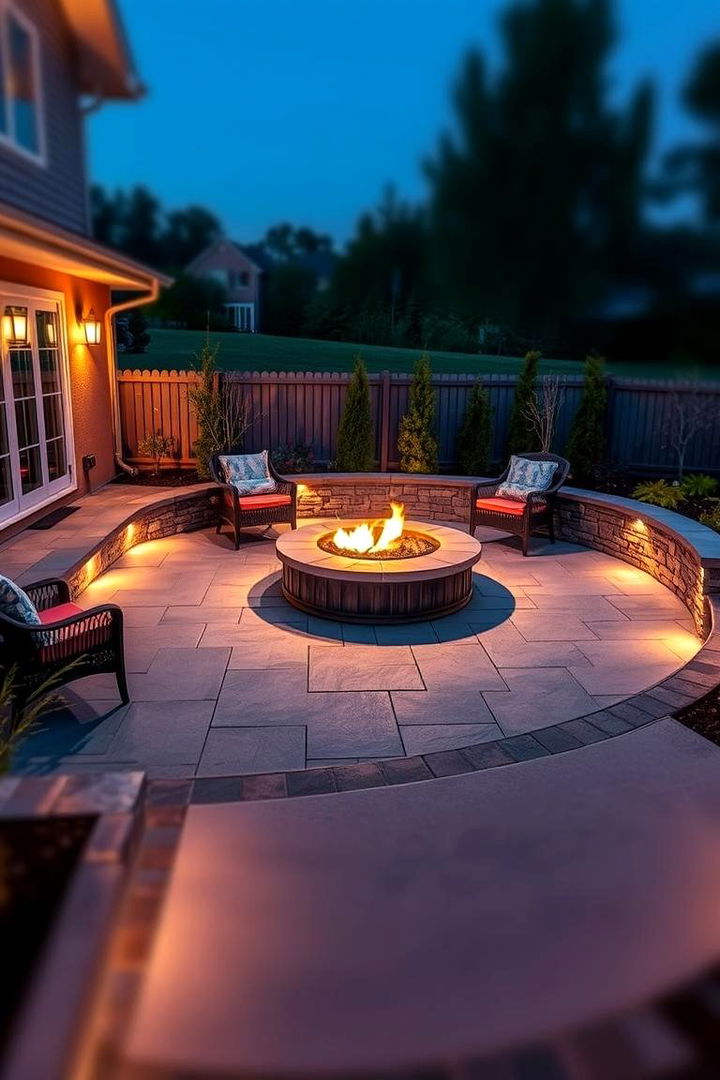 Integrated Lighting and Fire Feature Magic - 22 stamped concrete patio with fire pit ideas