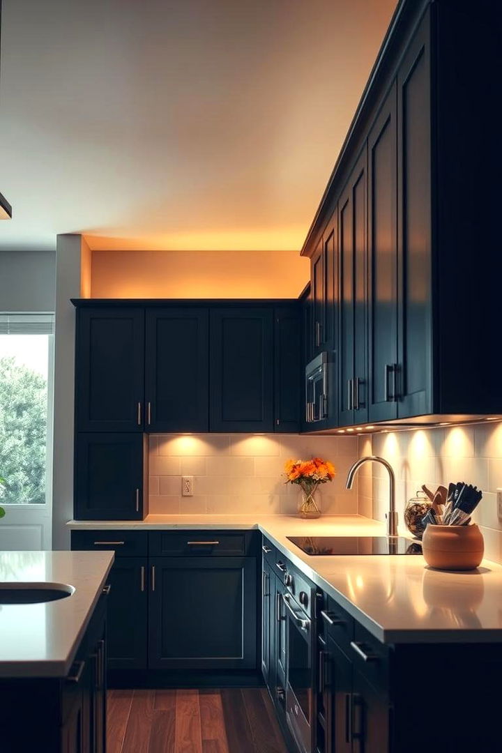Integrated Lighting with Black and Beige Tones - 22 black and beige kitchen ideas