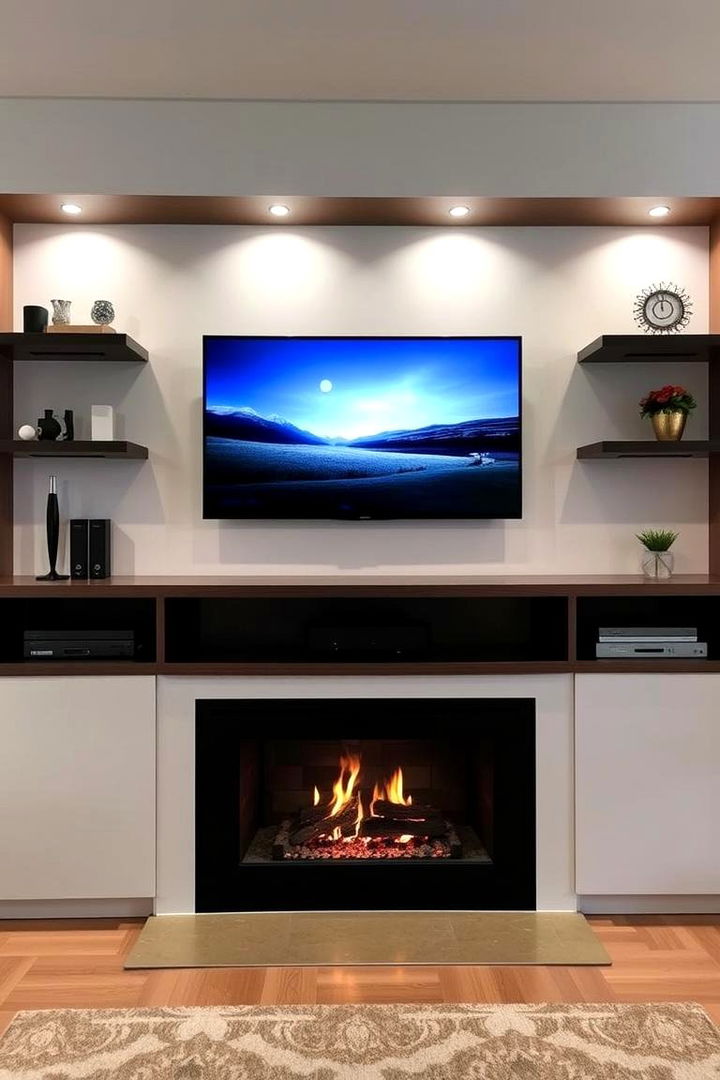 Integrated Media Units - 22 Fireplace Floating Shelves Design Ideas
