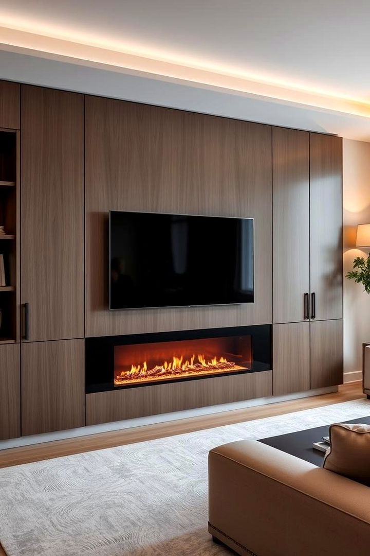 Integrated Media Wall Feature - 22 linear fireplace ideas