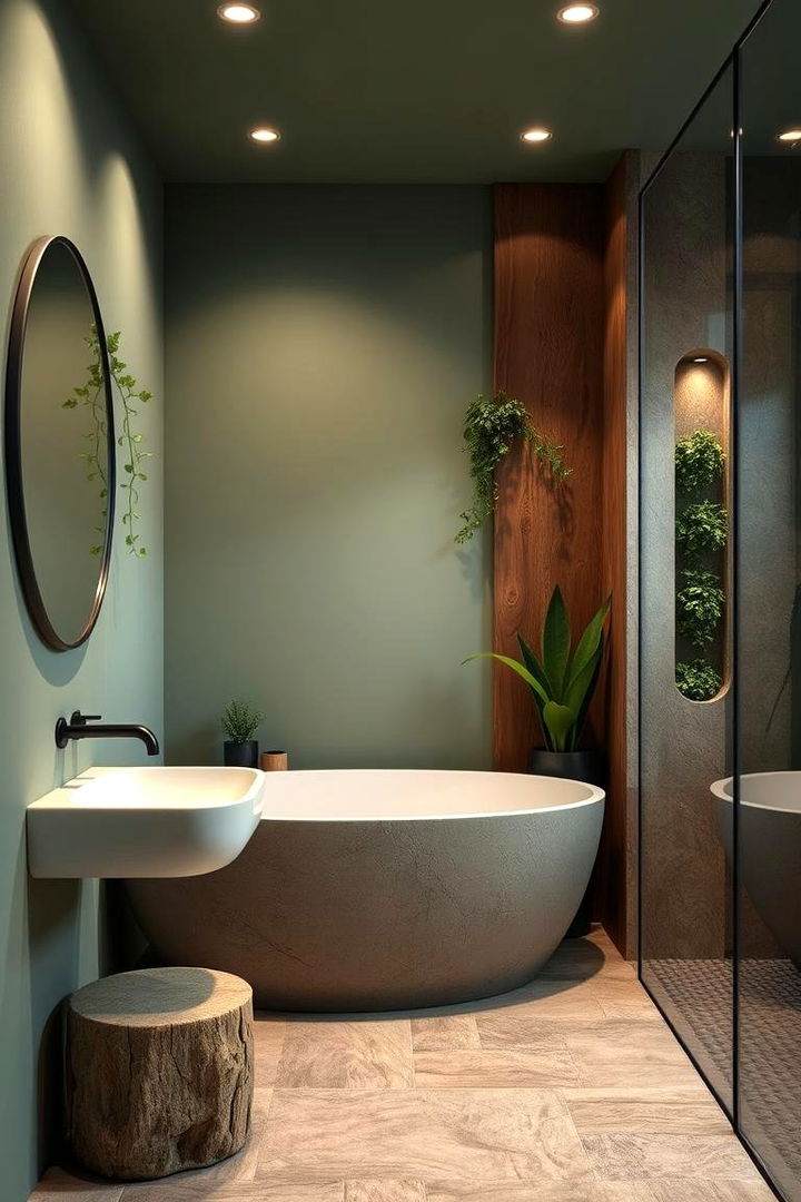 Integrated Natural Elements - 22 Sage Green Bathroom Ideas
