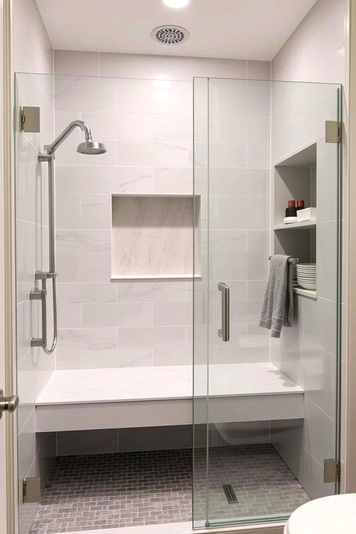 Integrated Niche and Bench Combination - 22 Walk in Shower Ideas With Bench