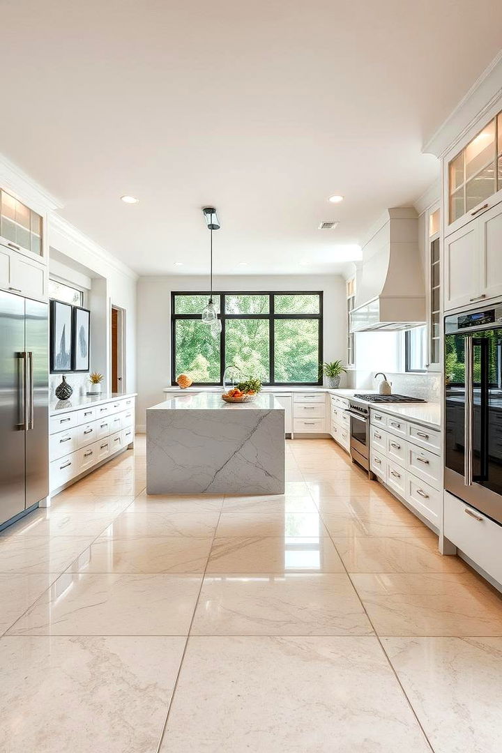 Integrated Open Concept Layouts - 22 Travertine Floor Kitchen Ideas