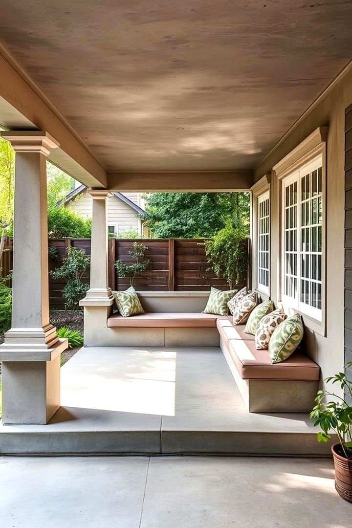 Integrated Outdoor Seating Nook - 22 Concrete Porch Ideas