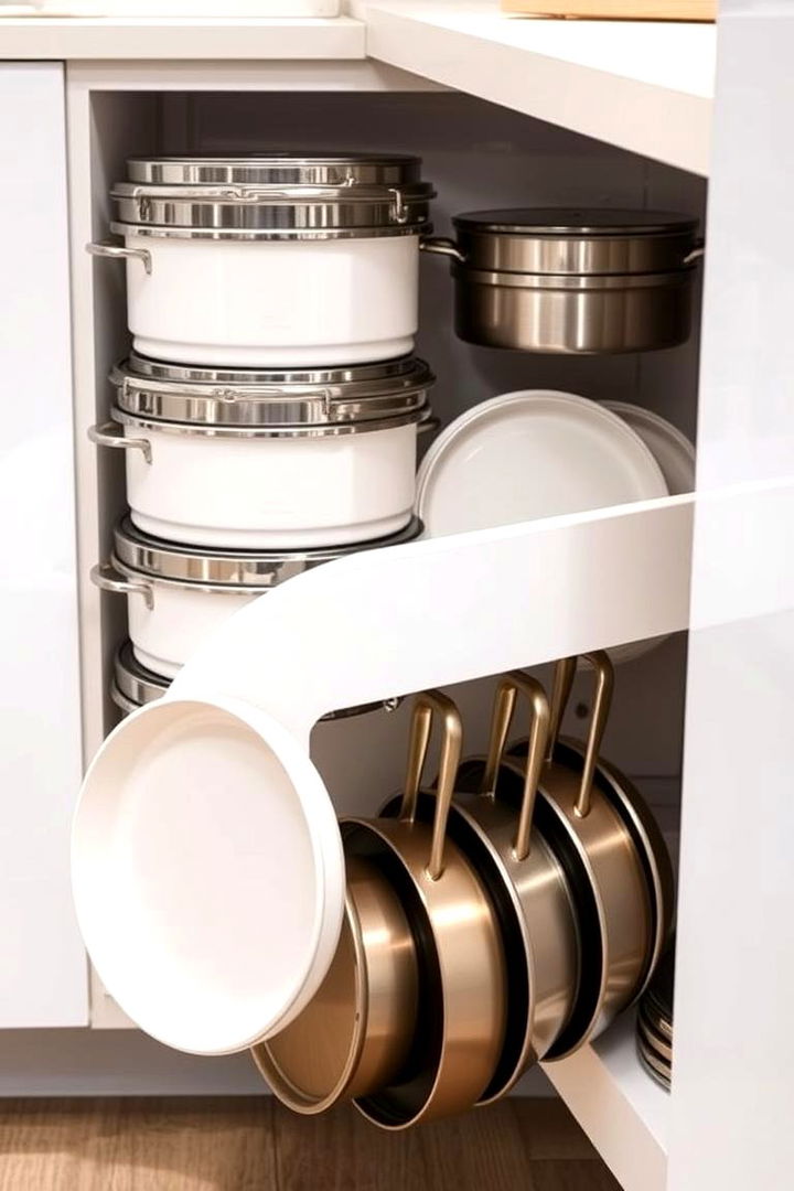 Integrated Pan and Lid Storage - 22 Pots and Pans Storage Ideas