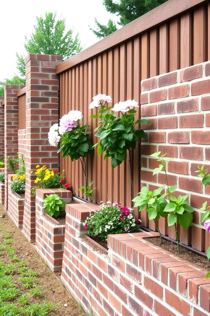 Integrated Planter Brick Fence - 22 Front Yard Brick Fence Ideas