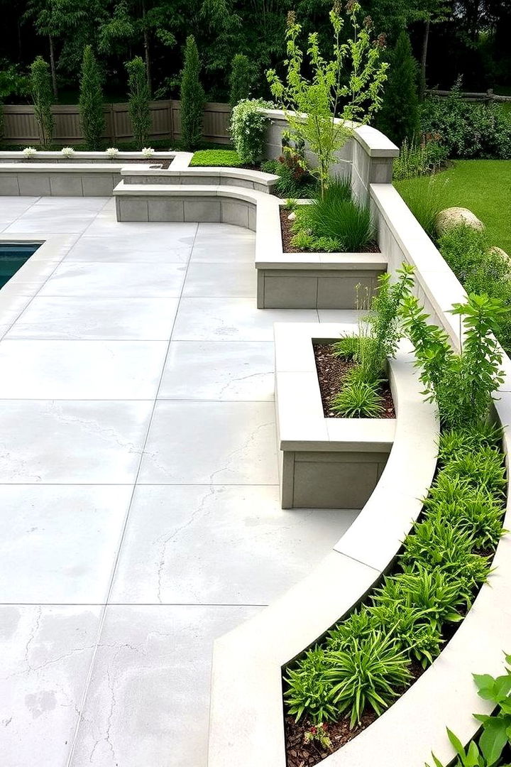 Integrated Planters and Seating - 22 Concrete Pool Deck Ideas
