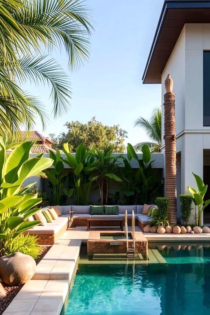 Integrated Pool and Garden Seating - 22 Tropical Pool Landscaping Ideas