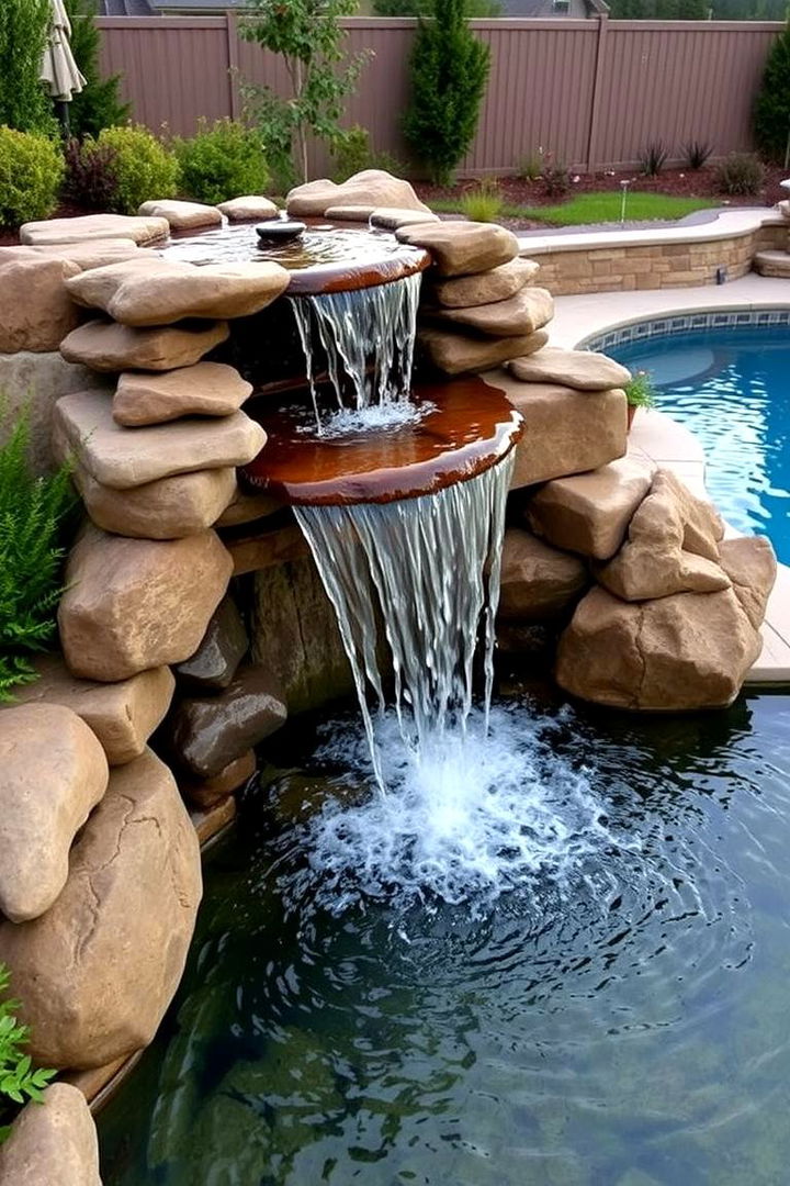 Integrated Poolside Waterfall Fountain - 22 Pool Fountain Ideas