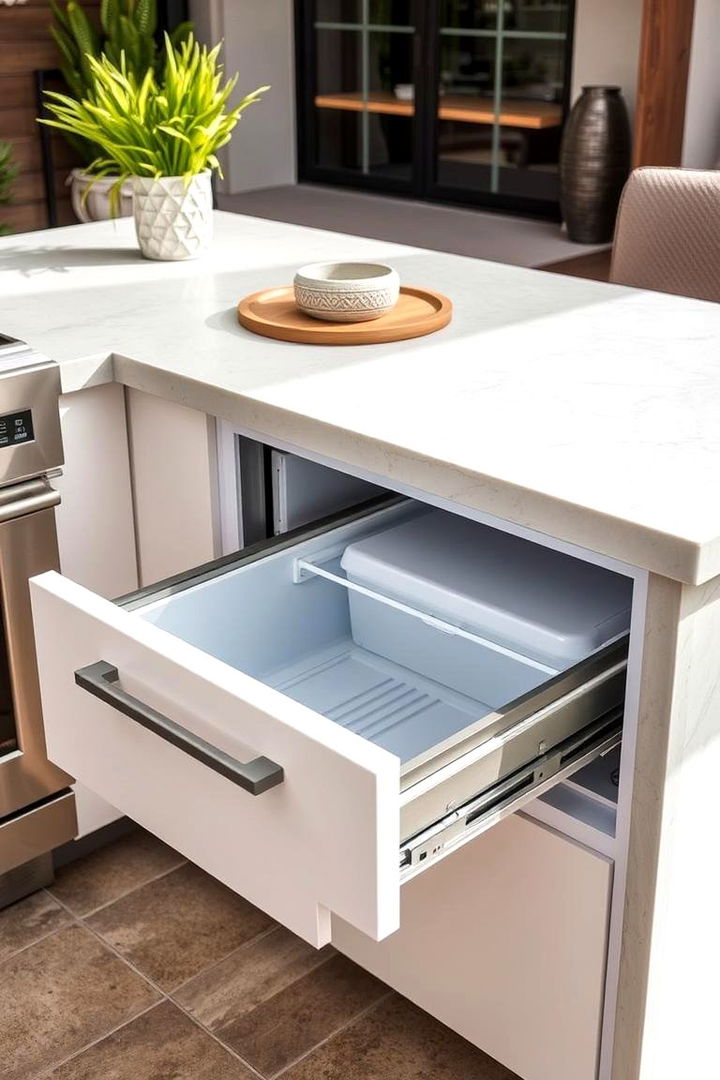 Integrated Refrigerator Drawers - 22 Small Outdoor Kitchen Ideas