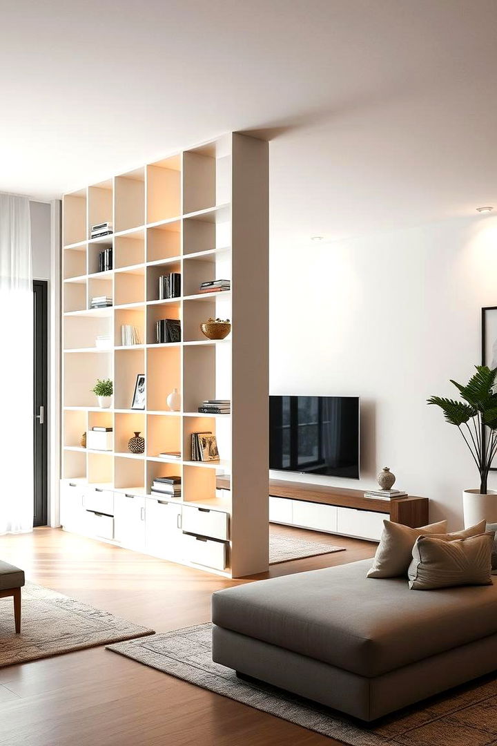 Integrated Room Dividers with Storage - 22 Living Room Storage Ideas