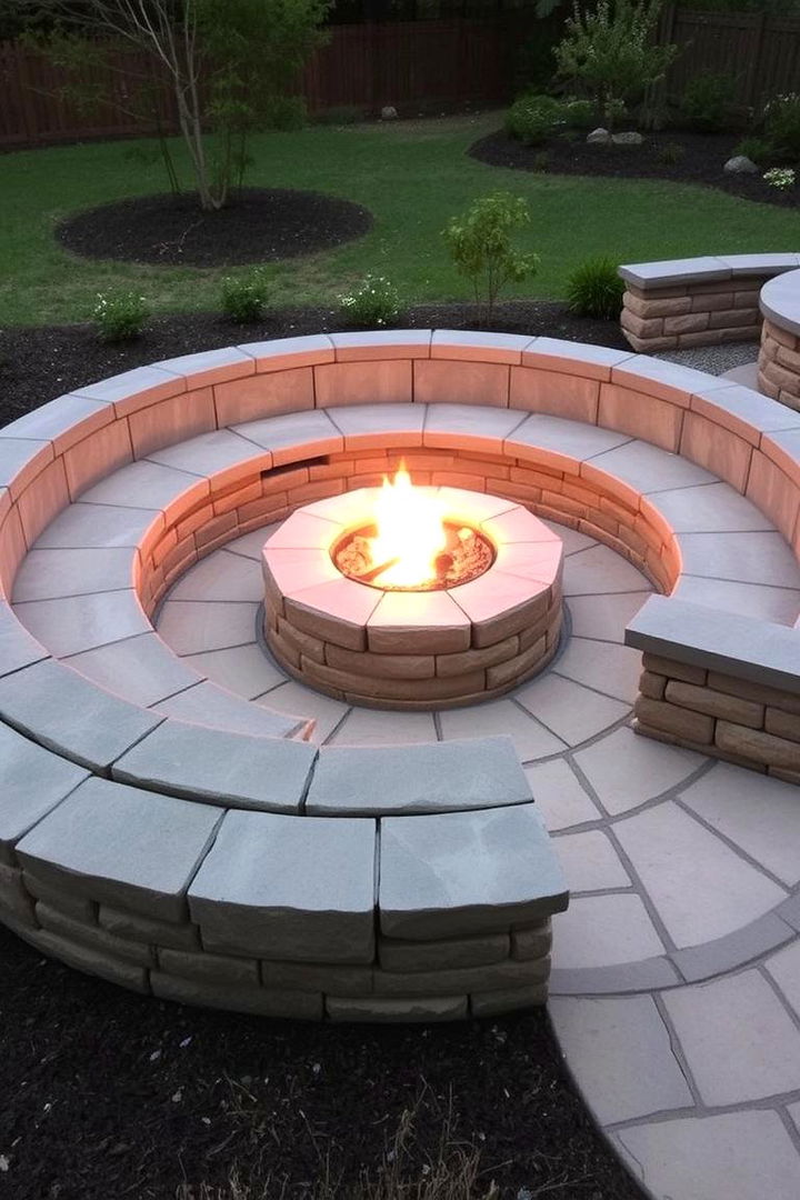 Integrated Seating Area with Stone Benches - 22 Stone Patio With a Fire Pit Ideas