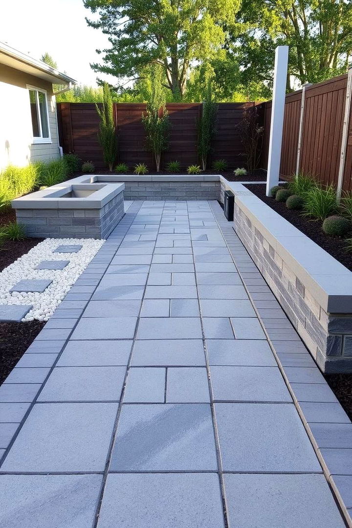 Integrated Seating Areas Along the Path - 22 Grey Paver Walkway Ideas