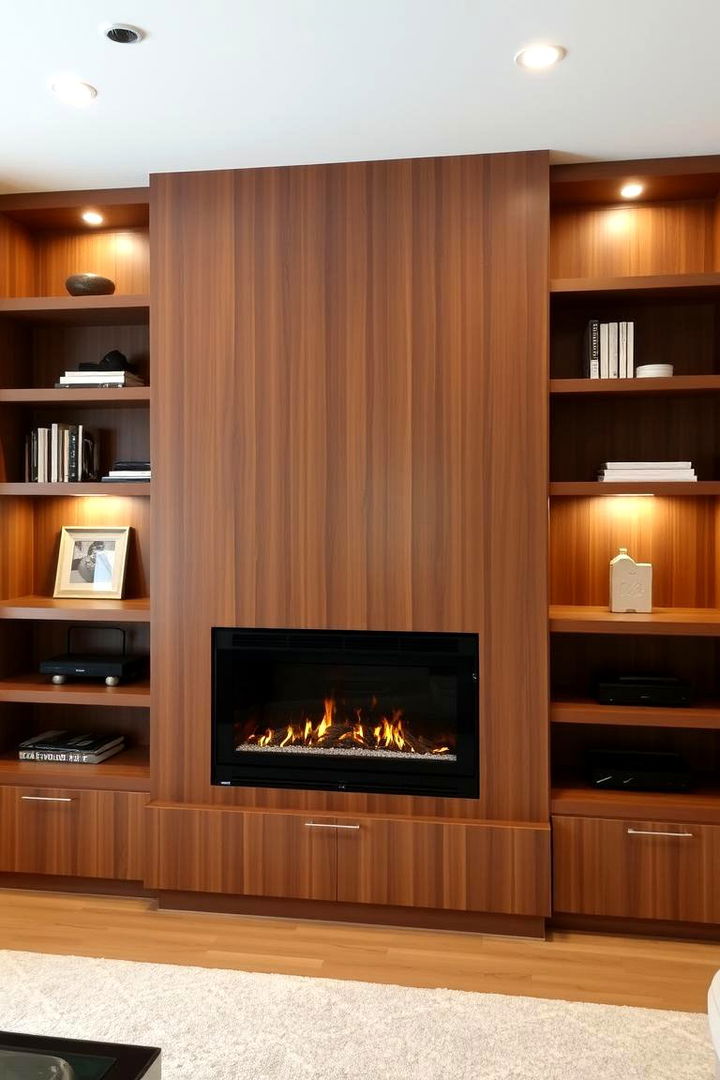 Integrated Shelving and Display Options - 22 Linear Fireplace Ideas With Tv Above