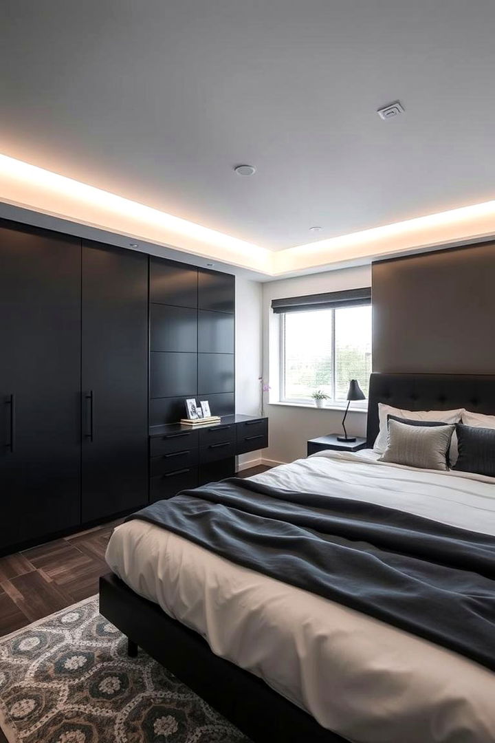 Integrated Smart Technology Touches - 22 Matte Black Bedroom Ideas