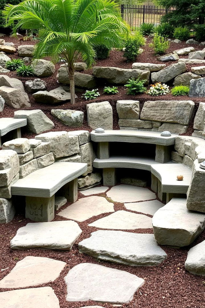 Integrated Stone Seating Areas - 22 Stone Garden Ideas