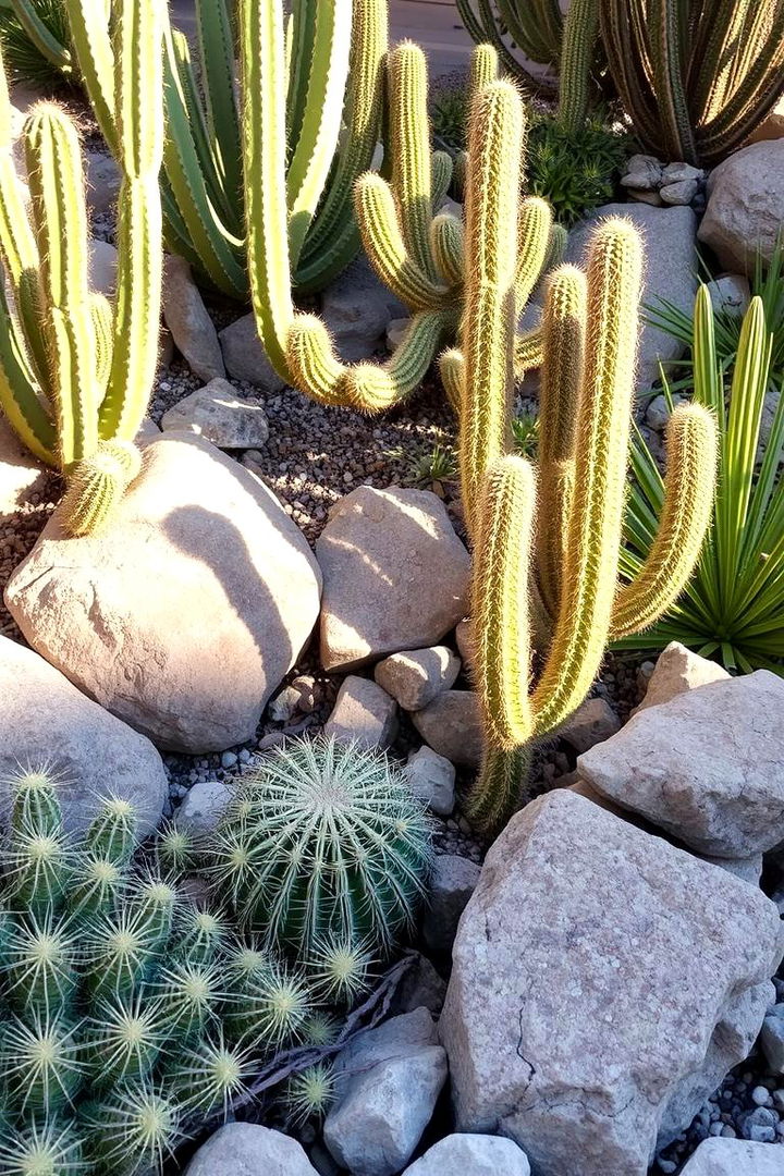 Integrated Stone and Cactus Arrangement - 22 Cactus Garden Ideas