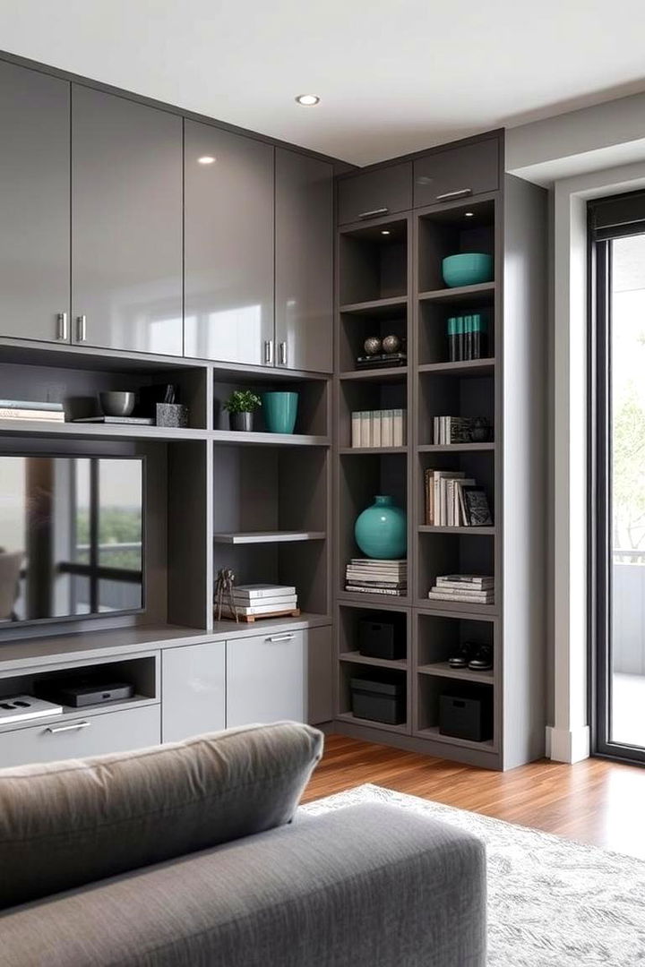 Integrated Storage Options - 22 Teal and Grey Living Room Ideas