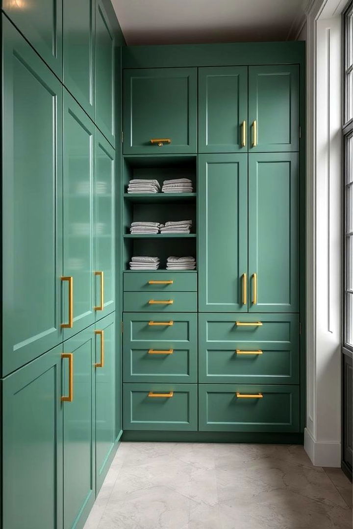 Integrated Storage Solutions - 22 Green and Gold Bathroom Ideas
