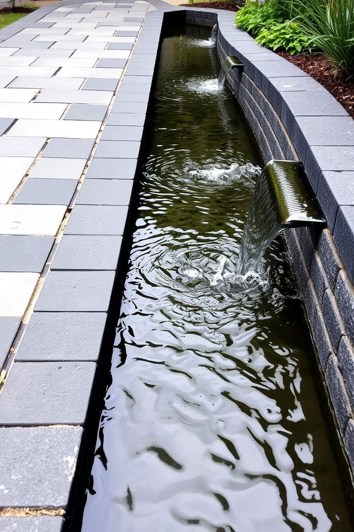 Integrated Water Feature Accents - 22 Black Brick Walkway Ideas