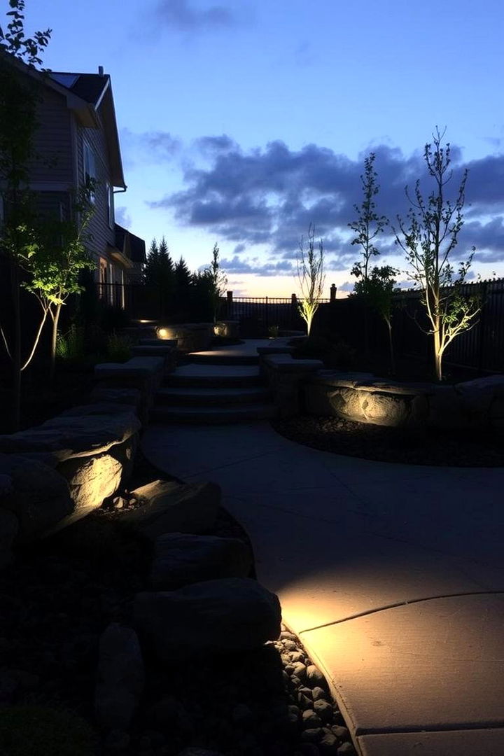 Integrating Accent Lighting with Rock Elements - 22 Black River Rock Landscaping Ideas