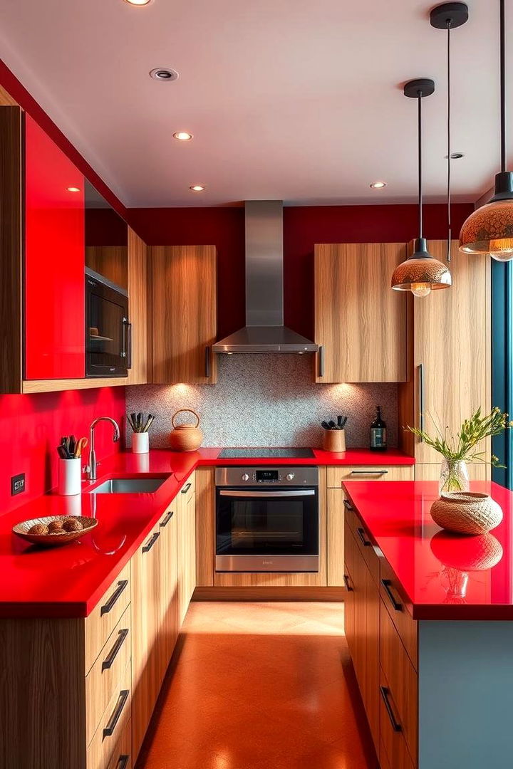 Integrating Bold Statement Colors - 22 what color countertops go with oak cabinets